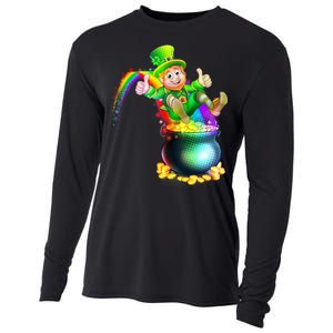 Rainbow Leprechaun Sliding Into A Pot Of  Gold Cooling Performance Long Sleeve Crew