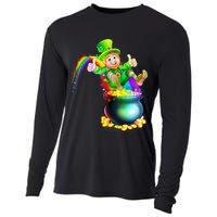 Rainbow Leprechaun Sliding Into A Pot Of  Gold Cooling Performance Long Sleeve Crew