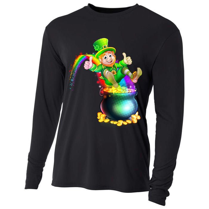 Rainbow Leprechaun Sliding Into A Pot Of  Gold Cooling Performance Long Sleeve Crew