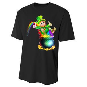 Rainbow Leprechaun Sliding Into A Pot Of  Gold Performance Sprint T-Shirt