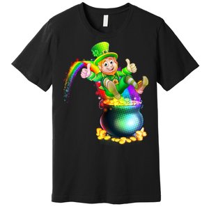 Rainbow Leprechaun Sliding Into A Pot Of  Gold Premium T-Shirt