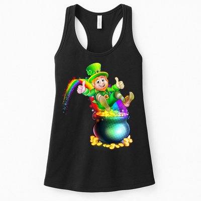 Rainbow Leprechaun Sliding Into A Pot Of  Gold Womens Tank Top