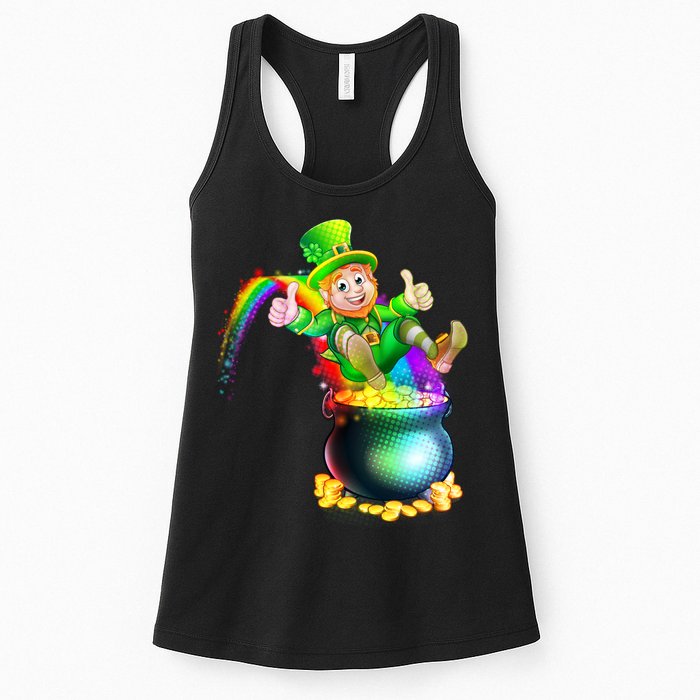 Rainbow Leprechaun Sliding Into A Pot Of  Gold Womens Tank Top
