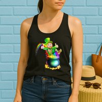 Rainbow Leprechaun Sliding Into A Pot Of  Gold Womens Tank Top