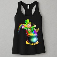 Rainbow Leprechaun Sliding Into A Pot Of  Gold Womens Tank Top