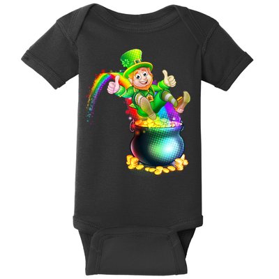Rainbow Leprechaun Sliding Into A Pot Of  Gold Baby Bodysuit