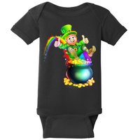 Rainbow Leprechaun Sliding Into A Pot Of  Gold Baby Bodysuit
