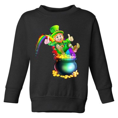 Rainbow Leprechaun Sliding Into A Pot Of  Gold Toddler Sweatshirt
