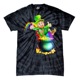 Rainbow Leprechaun Sliding Into A Pot Of  Gold Tie-Dye T-Shirt