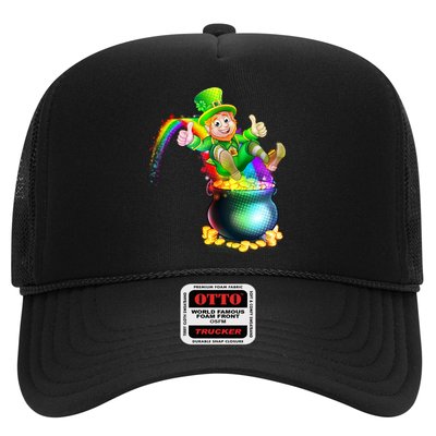 Rainbow Leprechaun Sliding Into A Pot Of  Gold Trucker Hat