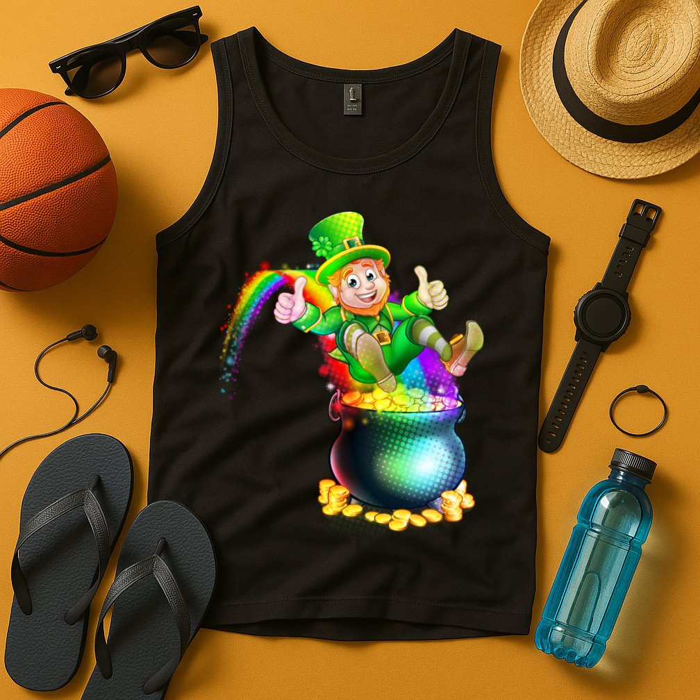 Rainbow Leprechaun Sliding Into A Pot Of  Gold Tank Top