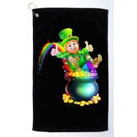 Rainbow Leprechaun Sliding Into A Pot Of  Gold Golf Towel