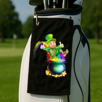 Rainbow Leprechaun Sliding Into A Pot Of  Gold Golf Towel