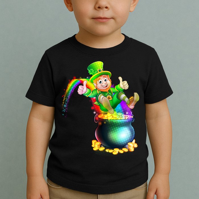 Rainbow Leprechaun Sliding Into A Pot Of  Gold Toddler T-Shirt