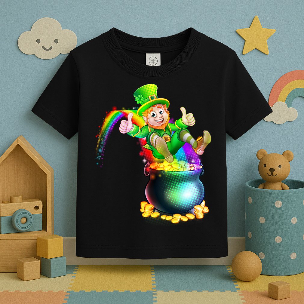 Rainbow Leprechaun Sliding Into A Pot Of  Gold Toddler T-Shirt