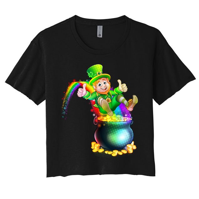 Rainbow Leprechaun Sliding Into A Pot Of  Gold Crop Top