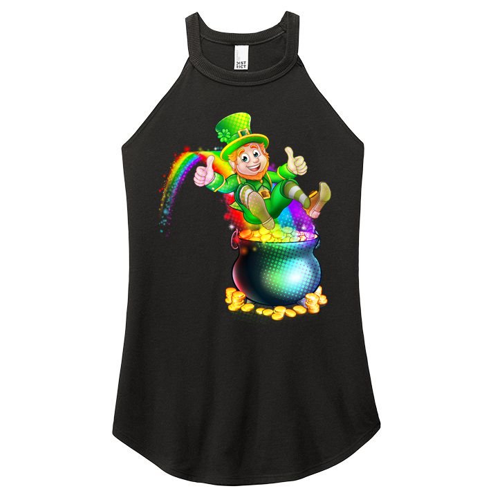 Rainbow Leprechaun Sliding Into A Pot Of  Gold Women's Perfect Tri Rocker Tank
