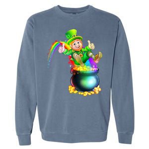 Rainbow Leprechaun Sliding Into A Pot Of  Gold Garment-Dyed Sweatshirt