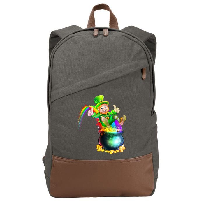 Rainbow Leprechaun Sliding Into A Pot Of  Gold Cotton Canvas Backpack