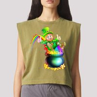 Rainbow Leprechaun Sliding Into A Pot Of  Gold Garment-Dyed Women's Muscle Tee