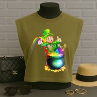 Rainbow Leprechaun Sliding Into A Pot Of  Gold Garment-Dyed Women's Muscle Tee