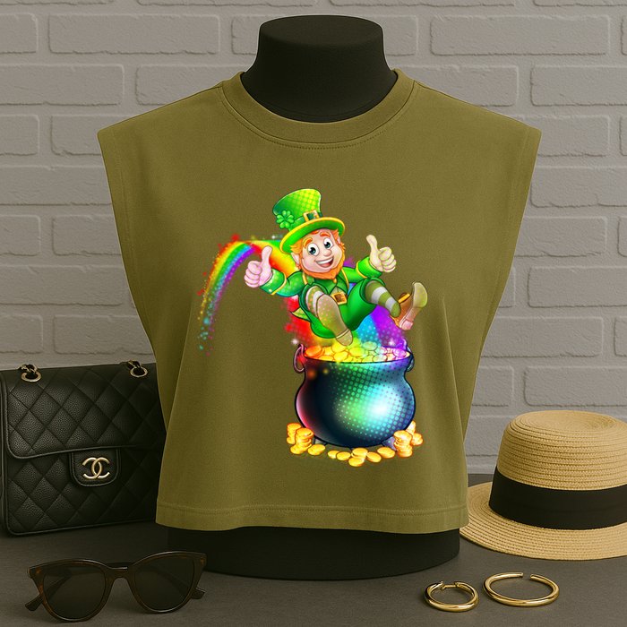 Rainbow Leprechaun Sliding Into A Pot Of  Gold Garment-Dyed Women's Muscle Tee