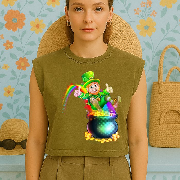 Rainbow Leprechaun Sliding Into A Pot Of  Gold Garment-Dyed Women's Muscle Tee