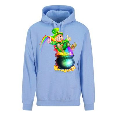 Rainbow Leprechaun Sliding Into A Pot Of  Gold Unisex Surf Hoodie