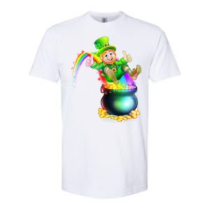 Rainbow Leprechaun Sliding Into A Pot Of  Gold Softstyle CVC T-Shirt