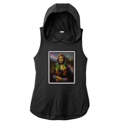 Rainbow Mona Lisa Art Painting Ladies PosiCharge Tri-Blend Wicking Draft Hoodie Tank