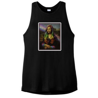 Rainbow Mona Lisa Art Painting Ladies PosiCharge Tri-Blend Wicking Tank