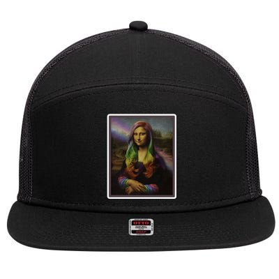 Rainbow Mona Lisa Art Painting 7 Panel Mesh Trucker Snapback Hat