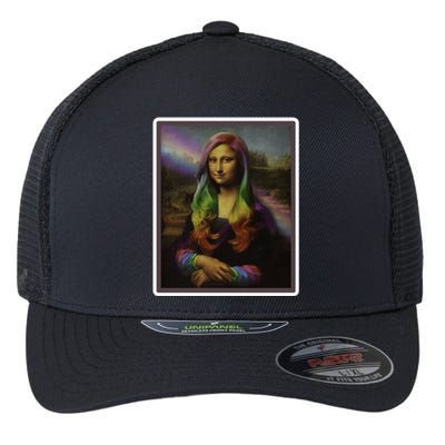 Rainbow Mona Lisa Art Painting Flexfit Unipanel Trucker Cap