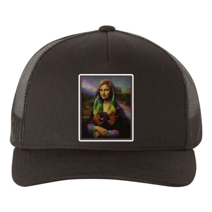 Rainbow Mona Lisa Art Painting Yupoong Adult 5-Panel Trucker Hat