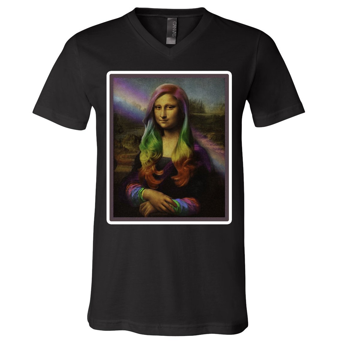 Rainbow Mona Lisa Art Painting V-Neck T-Shirt
