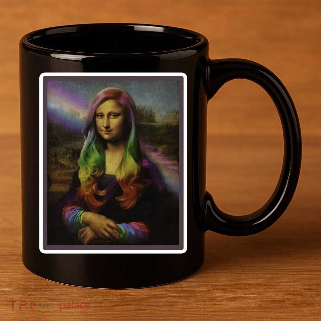 Rainbow Mona Lisa Art Painting 11oz C Handle Ceramic Mug