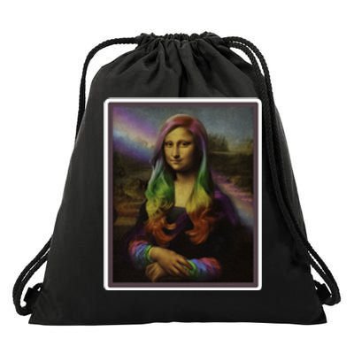 Rainbow Mona Lisa Art Painting Drawstring Bag