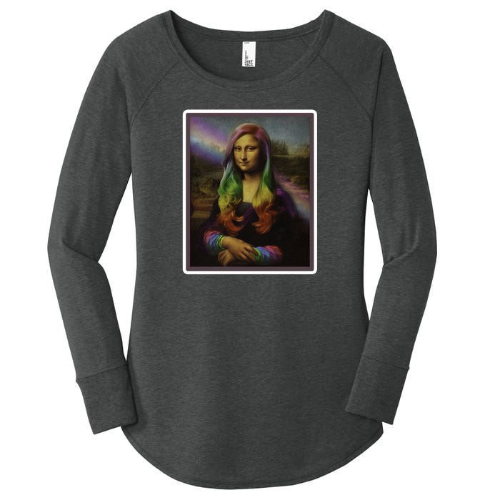 Rainbow Mona Lisa Art Painting Women's Perfect Tri Tunic Long Sleeve Shirt