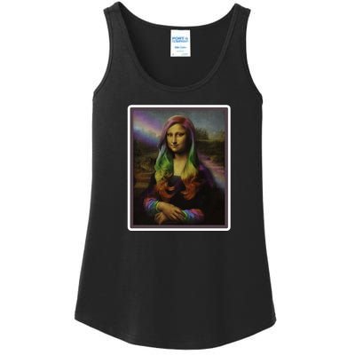 Rainbow Mona Lisa Art Painting Ladies Essential Tank