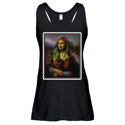 Rainbow Mona Lisa Art Painting Ladies Essential Flowy Tank
