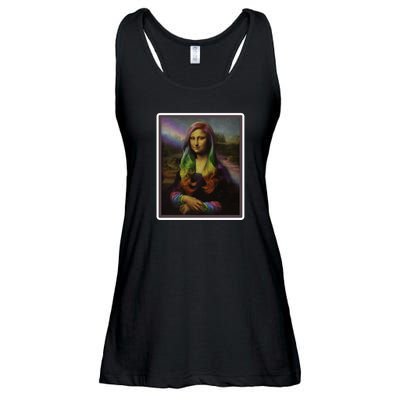 Rainbow Mona Lisa Art Painting Ladies Essential Flowy Tank