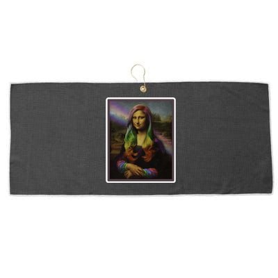 Rainbow Mona Lisa Art Painting Large Microfiber Waffle Golf Towel