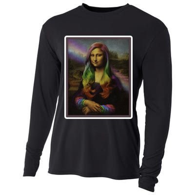 Rainbow Mona Lisa Art Painting Cooling Performance Long Sleeve Crew