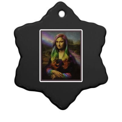 Rainbow Mona Lisa Art Painting Ceramic Star Ornament