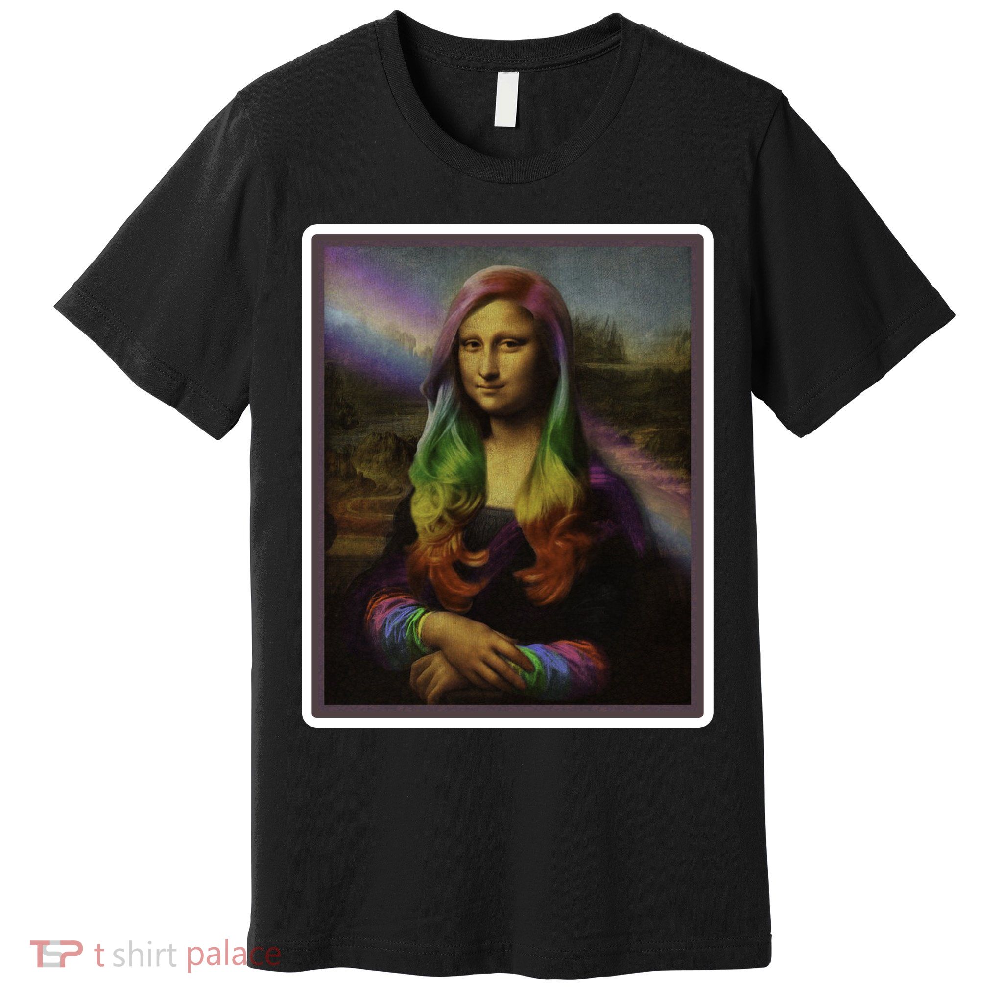Rainbow Mona Lisa Art Painting Premium T-Shirt
