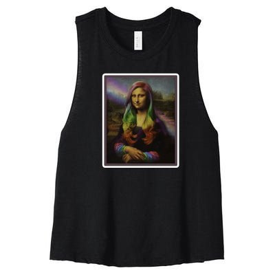 Rainbow Mona Lisa Art Painting Women's Racerback Cropped Tank