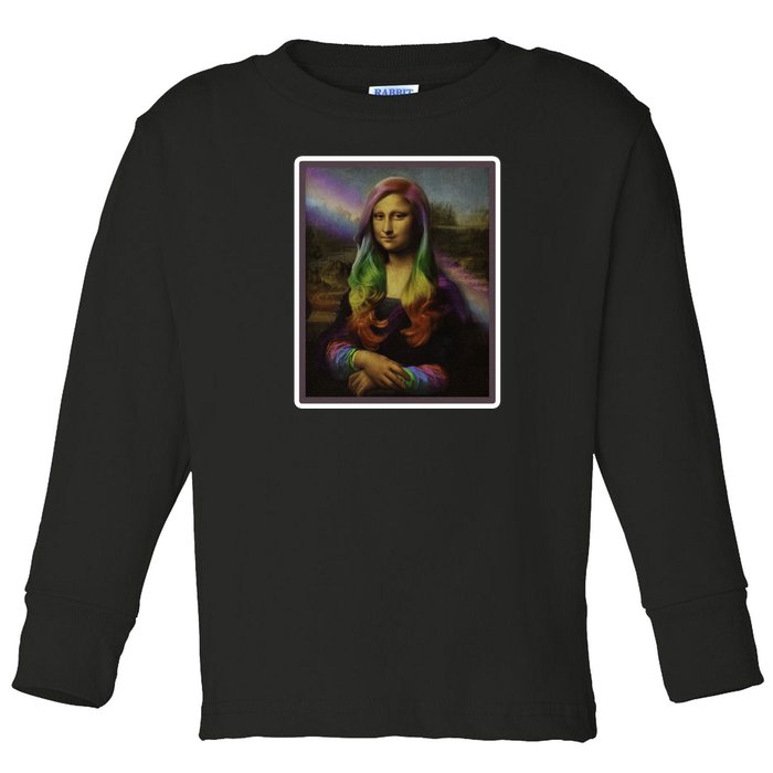 Rainbow Mona Lisa Art Painting Toddler Long Sleeve Shirt