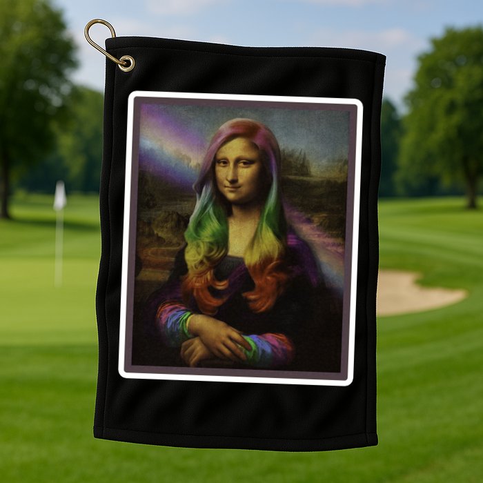 Rainbow Mona Lisa Art Painting Golf Towel