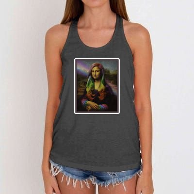 Rainbow Mona Lisa Art Painting Women's Knotted Racerback Tank