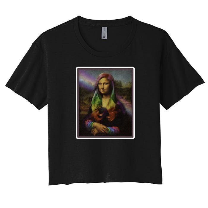 Rainbow Mona Lisa Art Painting Women's Crop Top Tee